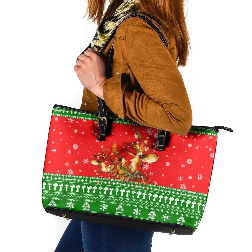 Amazing Mushroom Christmas Yall Christmas Leather Tote Bag Xmas Holiday Patterns - Wonder Print Shop