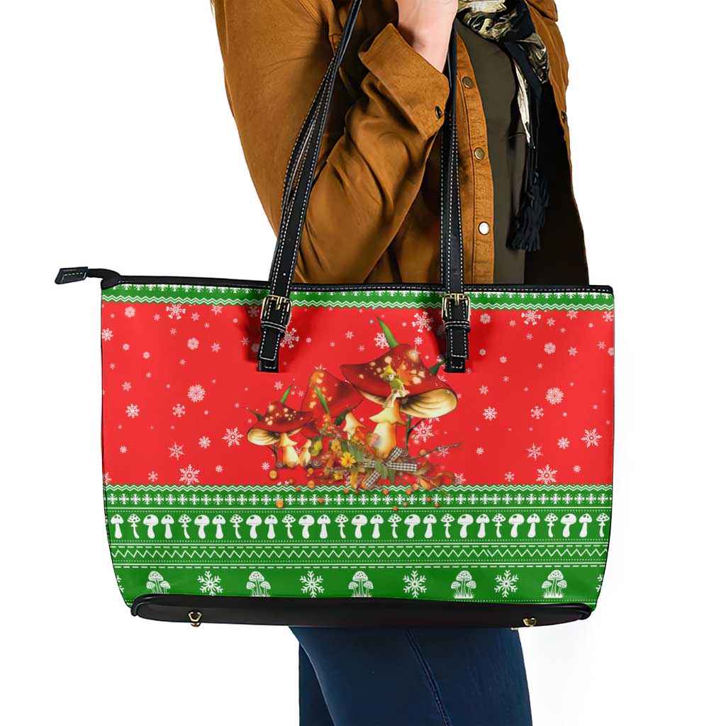 Amazing Mushroom Christmas Yall Christmas Leather Tote Bag Xmas Holiday Patterns - Wonder Print Shop
