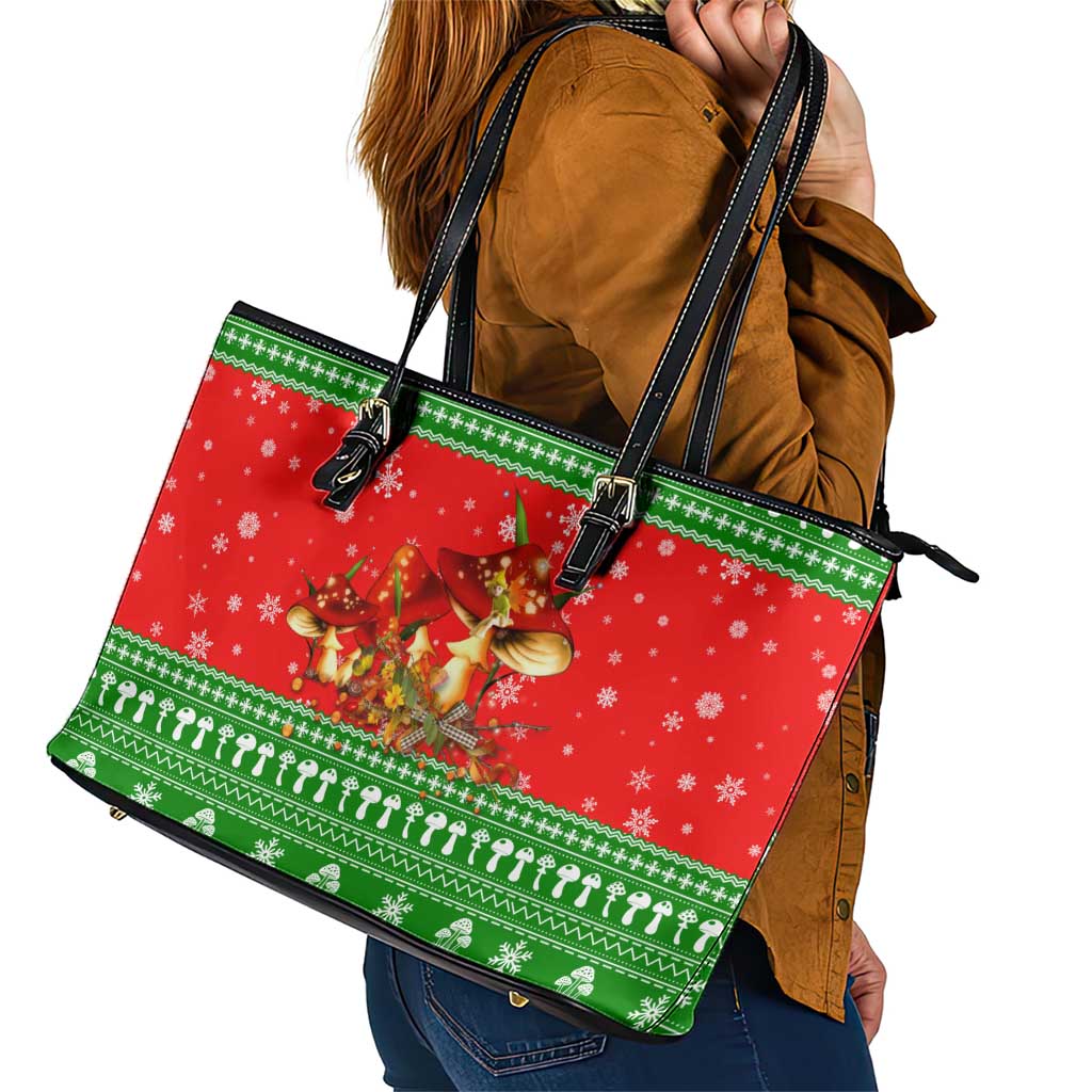 Amazing Mushroom Christmas Yall Christmas Leather Tote Bag Xmas Holiday Patterns - Wonder Print Shop