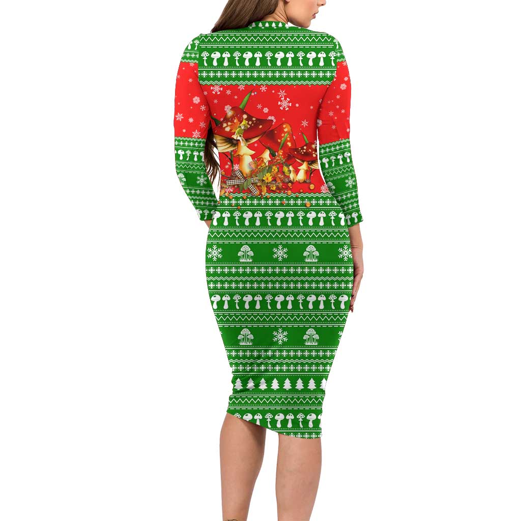 Amazing Mushroom Christmas Yall Christmas Long Sleeve Bodycon Dress Xmas Holiday Patterns - Wonder Print Shop