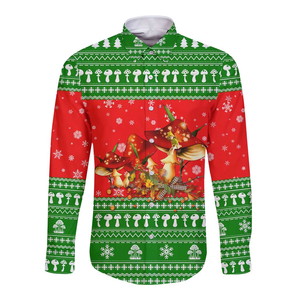 Amazing Mushroom Christmas Yall Christmas Long Sleeve Button Shirt Xmas Holiday Patterns - Wonder Print Shop