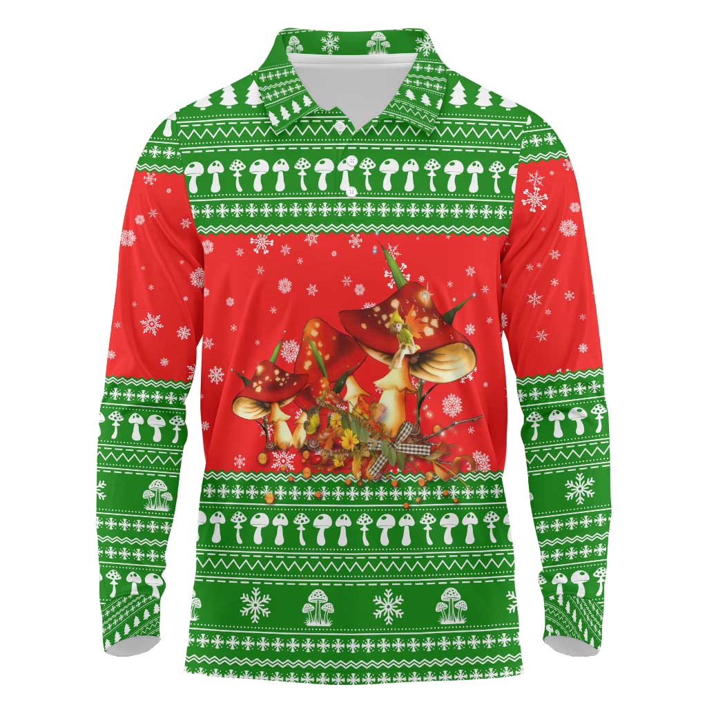 Amazing Mushroom Christmas Yall Christmas Long Sleeve Polo Shirt Xmas Holiday Patterns - Wonder Print Shop