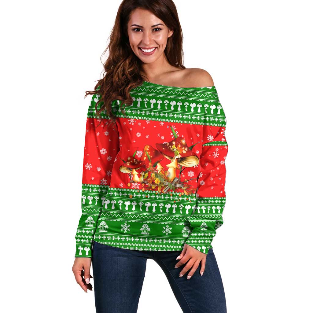 Amazing Mushroom Christmas Yall Christmas Off Shoulder Sweater Xmas Holiday Patterns - Wonder Print Shop