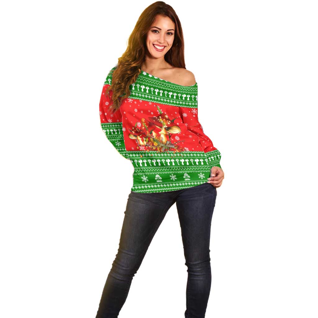 Amazing Mushroom Christmas Yall Christmas Off Shoulder Sweater Xmas Holiday Patterns - Wonder Print Shop