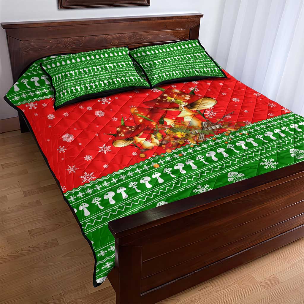 Amazing Mushroom Christmas Yall Christmas Quilt Bed Set Xmas Holiday Patterns - Wonder Print Shop