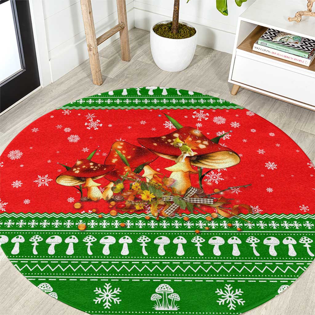 Amazing Mushroom Christmas Yall Christmas Round Carpet Xmas Holiday Patterns - Wonder Print Shop