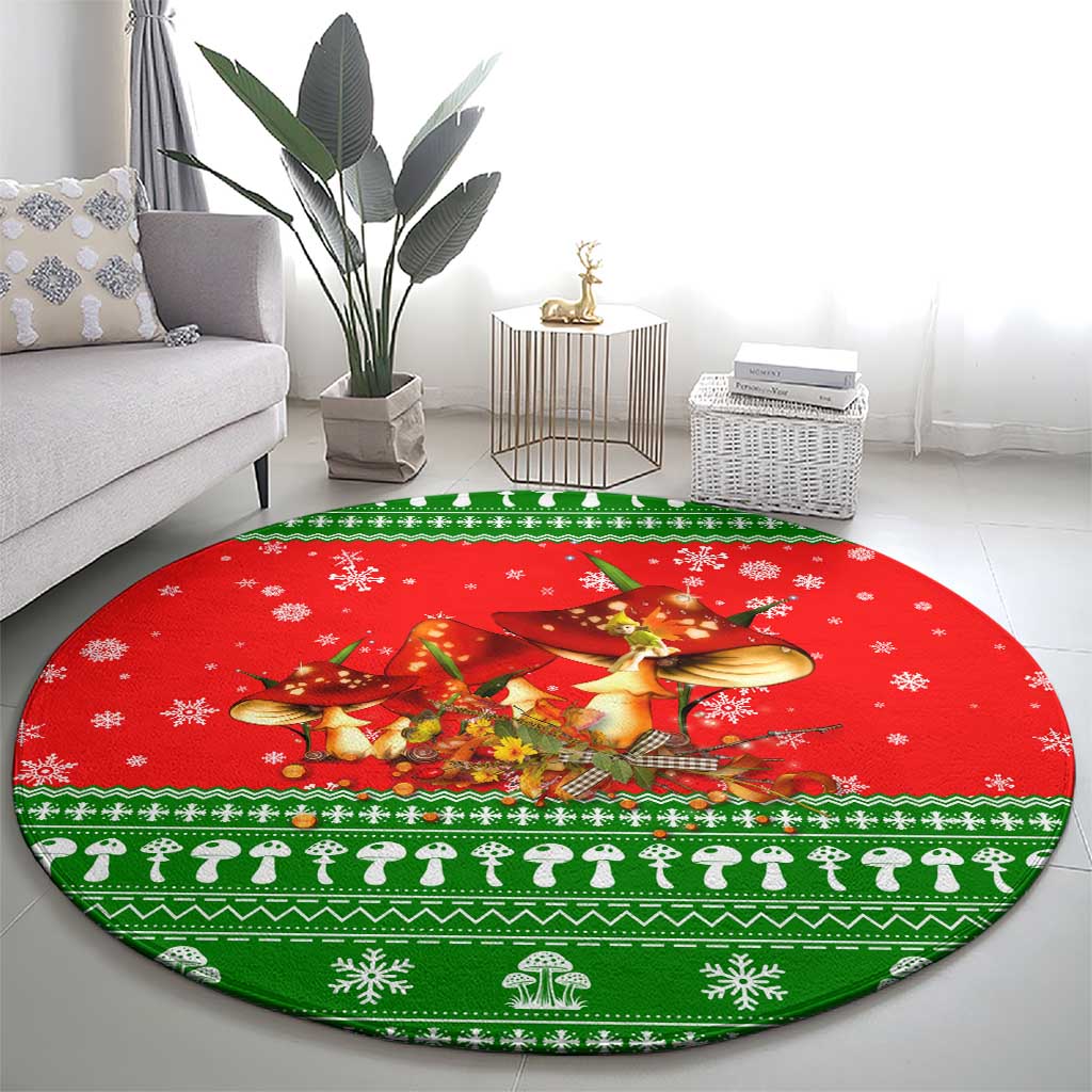 Amazing Mushroom Christmas Yall Christmas Round Carpet Xmas Holiday Patterns - Wonder Print Shop