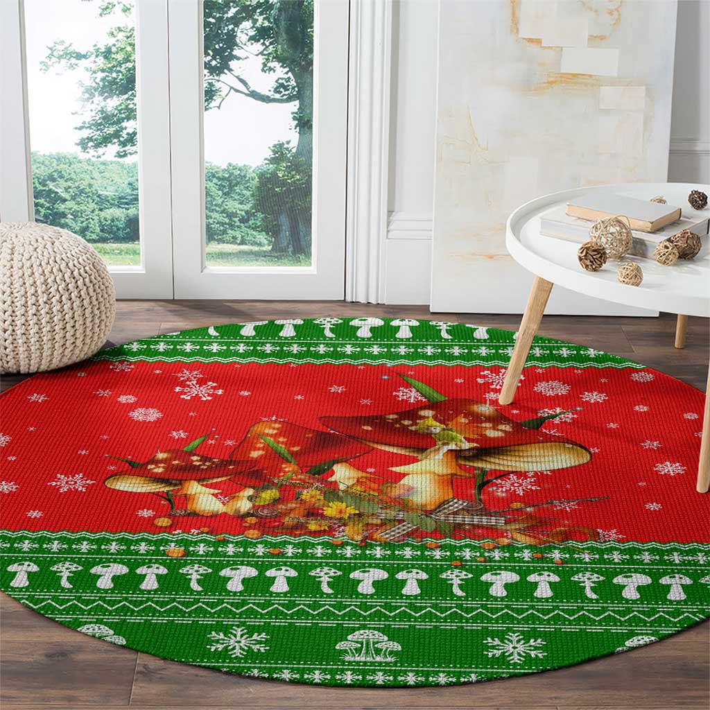 Amazing Mushroom Christmas Yall Christmas Round Carpet Xmas Holiday Patterns - Wonder Print Shop