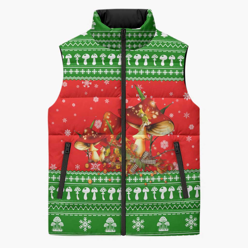 Amazing Mushroom Christmas Yall Christmas Sleeveless Puffer Jacket Xmas Holiday Patterns - Wonder Print Shop