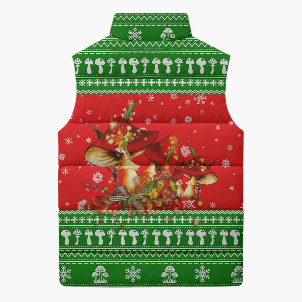 Amazing Mushroom Christmas Yall Christmas Sleeveless Puffer Jacket Xmas Holiday Patterns - Wonder Print Shop
