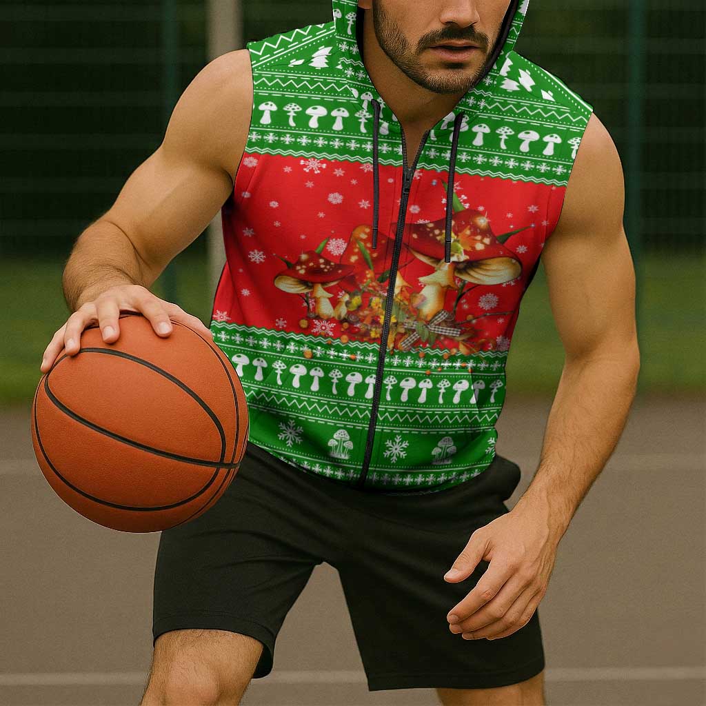 Amazing Mushroom Christmas Yall Christmas Sleeveless Zip Hoodie Xmas Holiday Patterns - Wonder Print Shop