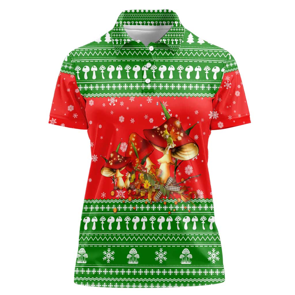 Amazing Mushroom Christmas Yall Christmas Women Polo Shirt Xmas Holiday Patterns - Wonder Print Shop