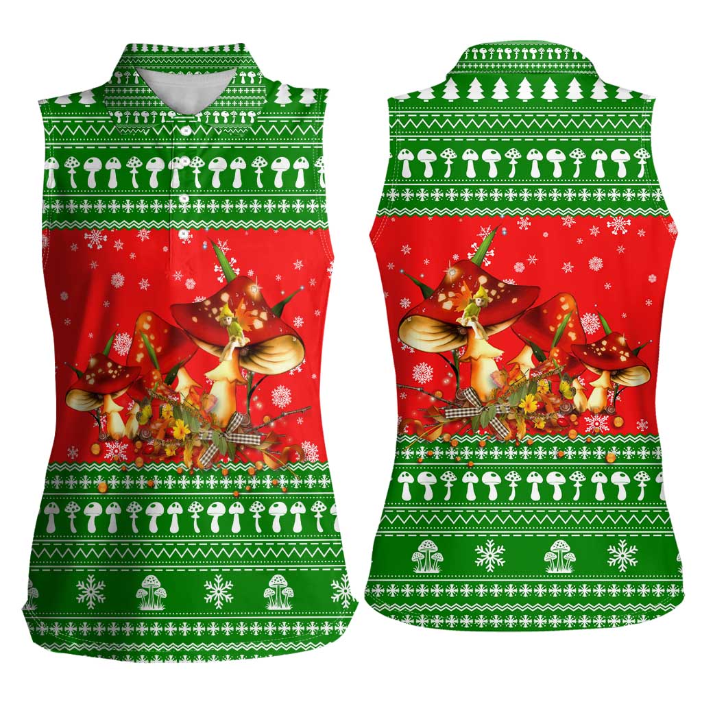Amazing Mushroom Christmas Yall Christmas Women Sleeveless Polo Shirt Xmas Holiday Patterns - Wonder Print Shop