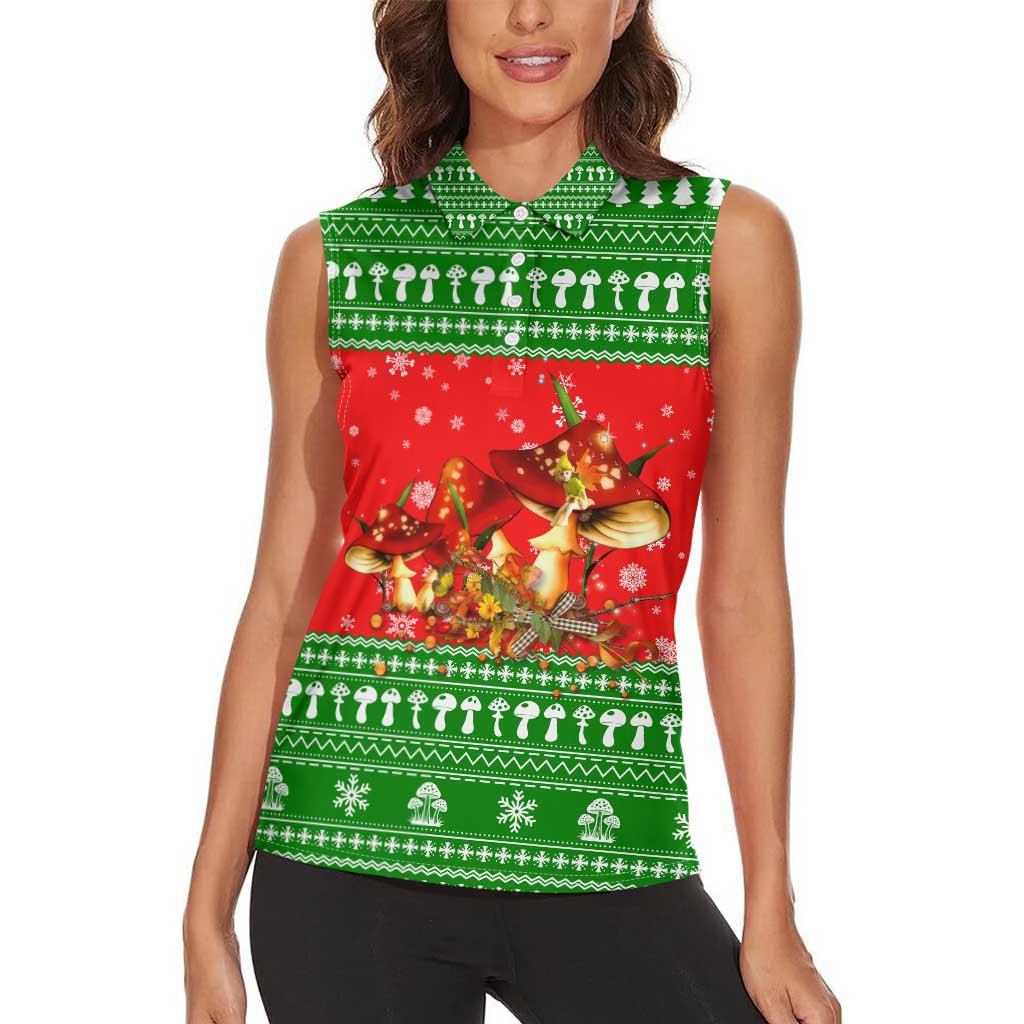Amazing Mushroom Christmas Yall Christmas Women Sleeveless Polo Shirt Xmas Holiday Patterns - Wonder Print Shop