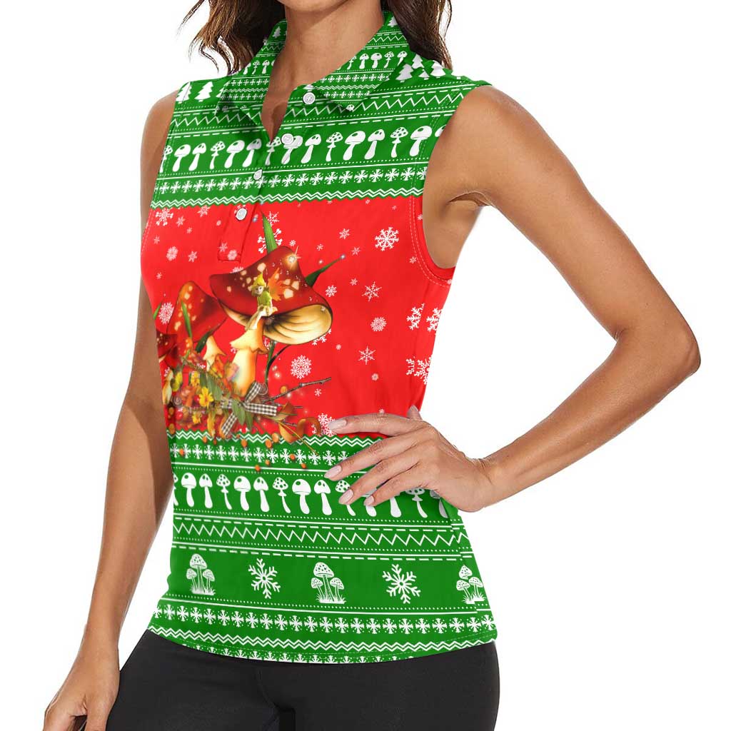 Amazing Mushroom Christmas Yall Christmas Women Sleeveless Polo Shirt Xmas Holiday Patterns - Wonder Print Shop