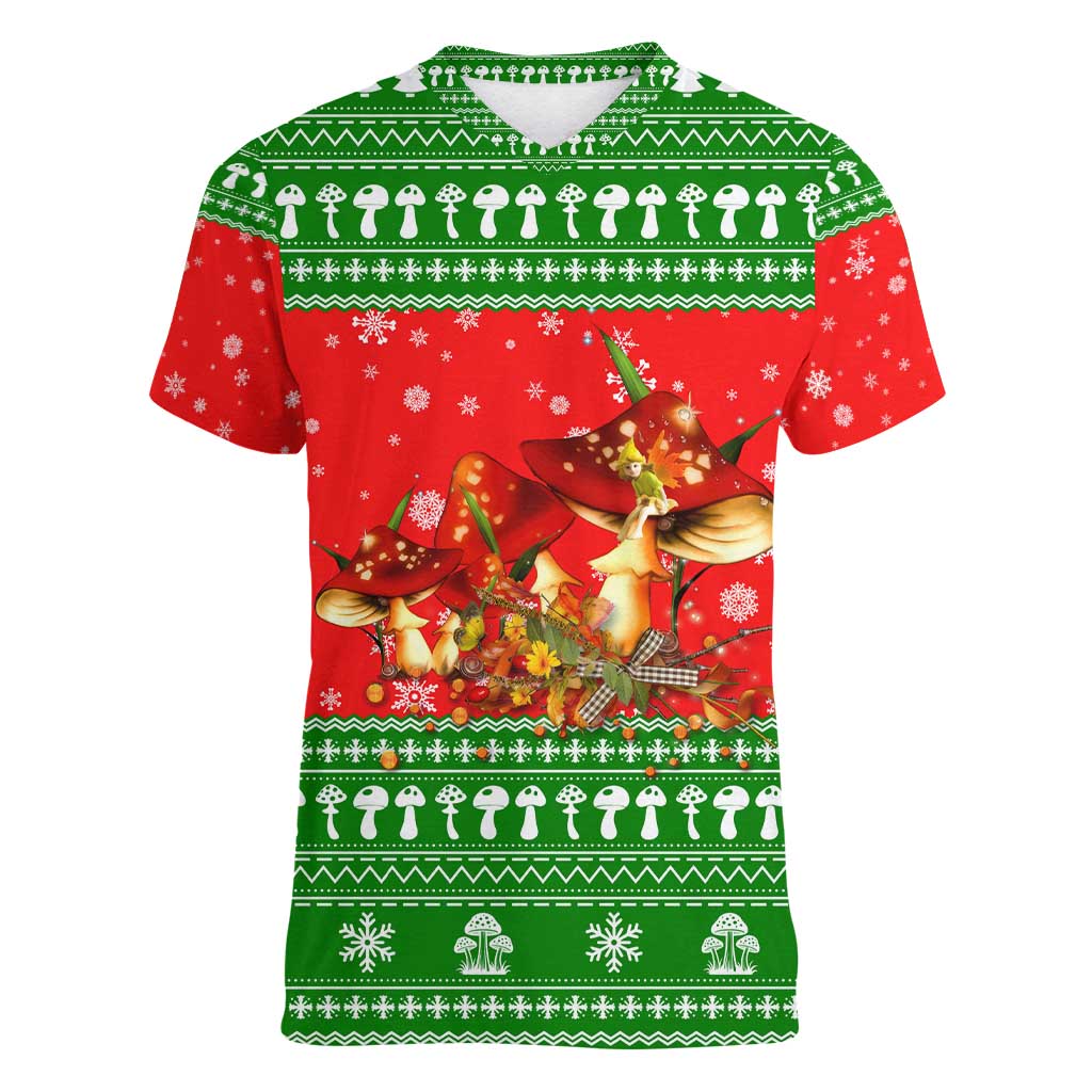 Amazing Mushroom Christmas Yall Christmas Women V-Neck T-Shirt Xmas Holiday Patterns - Wonder Print Shop
