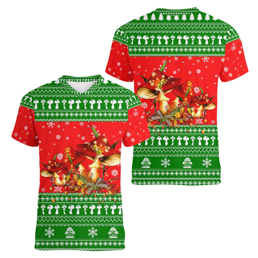Amazing Mushroom Christmas Yall Christmas Women V-Neck T-Shirt Xmas Holiday Patterns - Wonder Print Shop