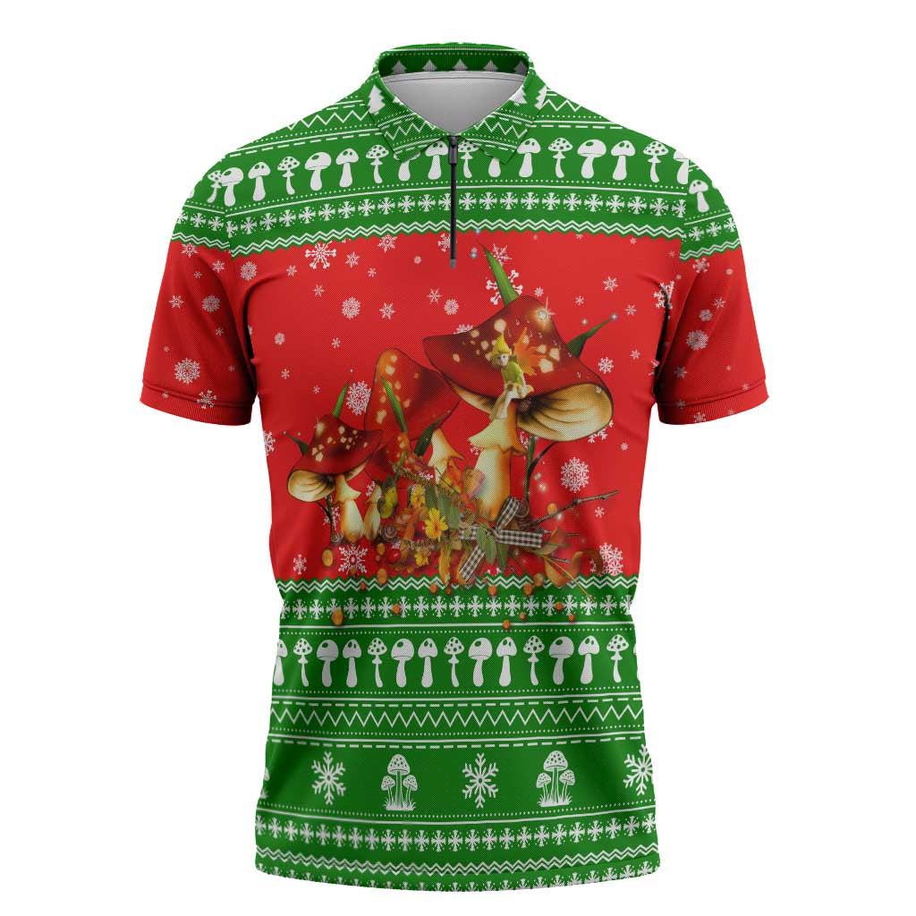 Amazing Mushroom Christmas Yall Christmas Zipper Polo Shirt Xmas Holiday Patterns - Wonder Print Shop