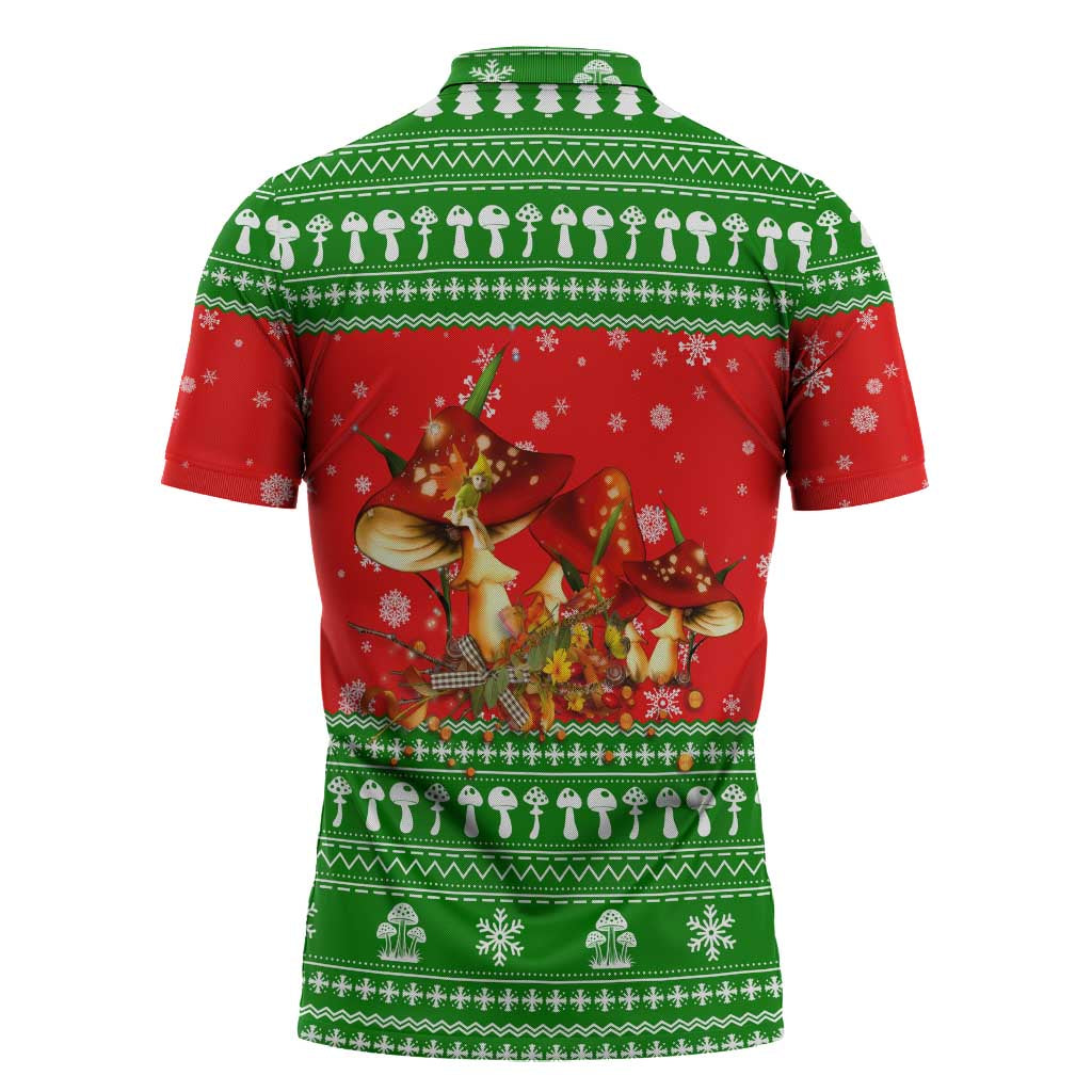 Amazing Mushroom Christmas Yall Christmas Zipper Polo Shirt Xmas Holiday Patterns - Wonder Print Shop