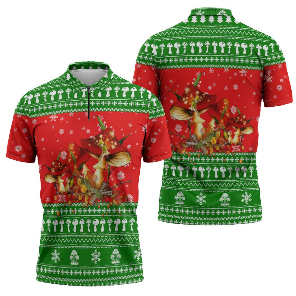 Amazing Mushroom Christmas Yall Christmas Zipper Polo Shirt Xmas Holiday Patterns - Wonder Print Shop