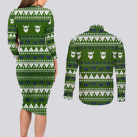 Amazing Viking Christmas Couples Matching Long Sleeve Bodycon Dress and Long Sleeve Button Shirt Xmas Holiday Patterns - Wonder Print Shop