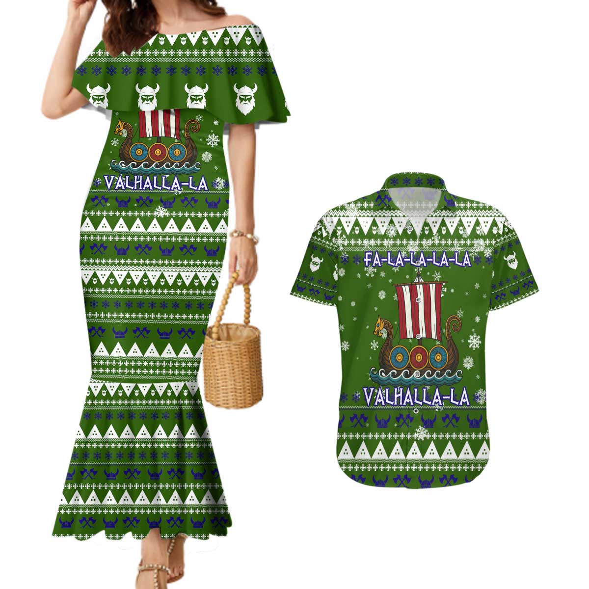 Amazing Viking Christmas Couples Matching Mermaid Dress and Hawaiian Shirt Xmas Holiday Patterns - Wonder Print Shop