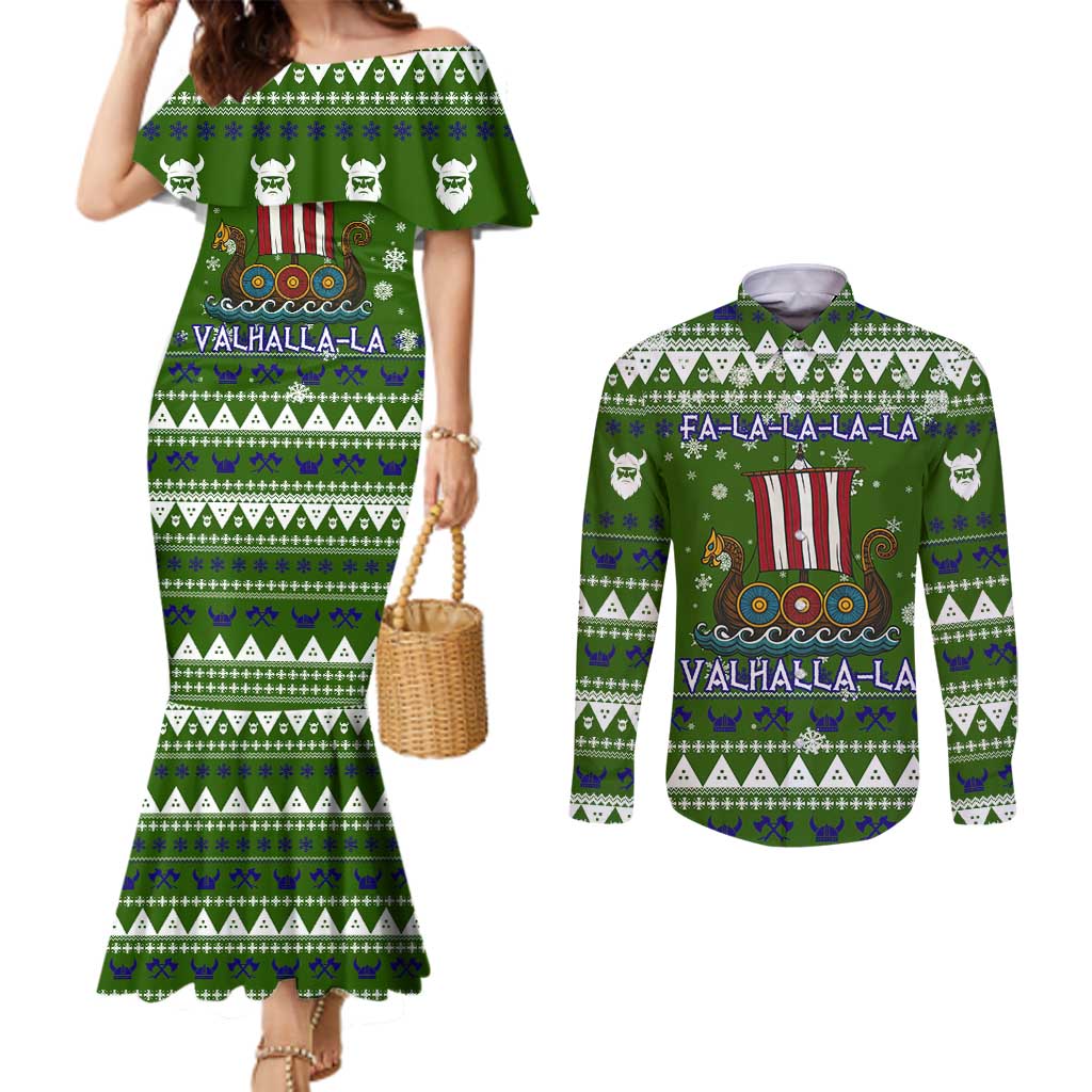 Amazing Viking Christmas Couples Matching Mermaid Dress and Long Sleeve Button Shirt Xmas Holiday Patterns - Wonder Print Shop