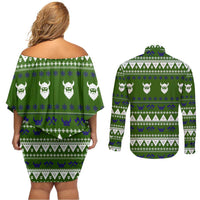 Amazing Viking Christmas Couples Matching Off Shoulder Short Dress and Long Sleeve Button Shirt Xmas Holiday Patterns - Wonder Print Shop