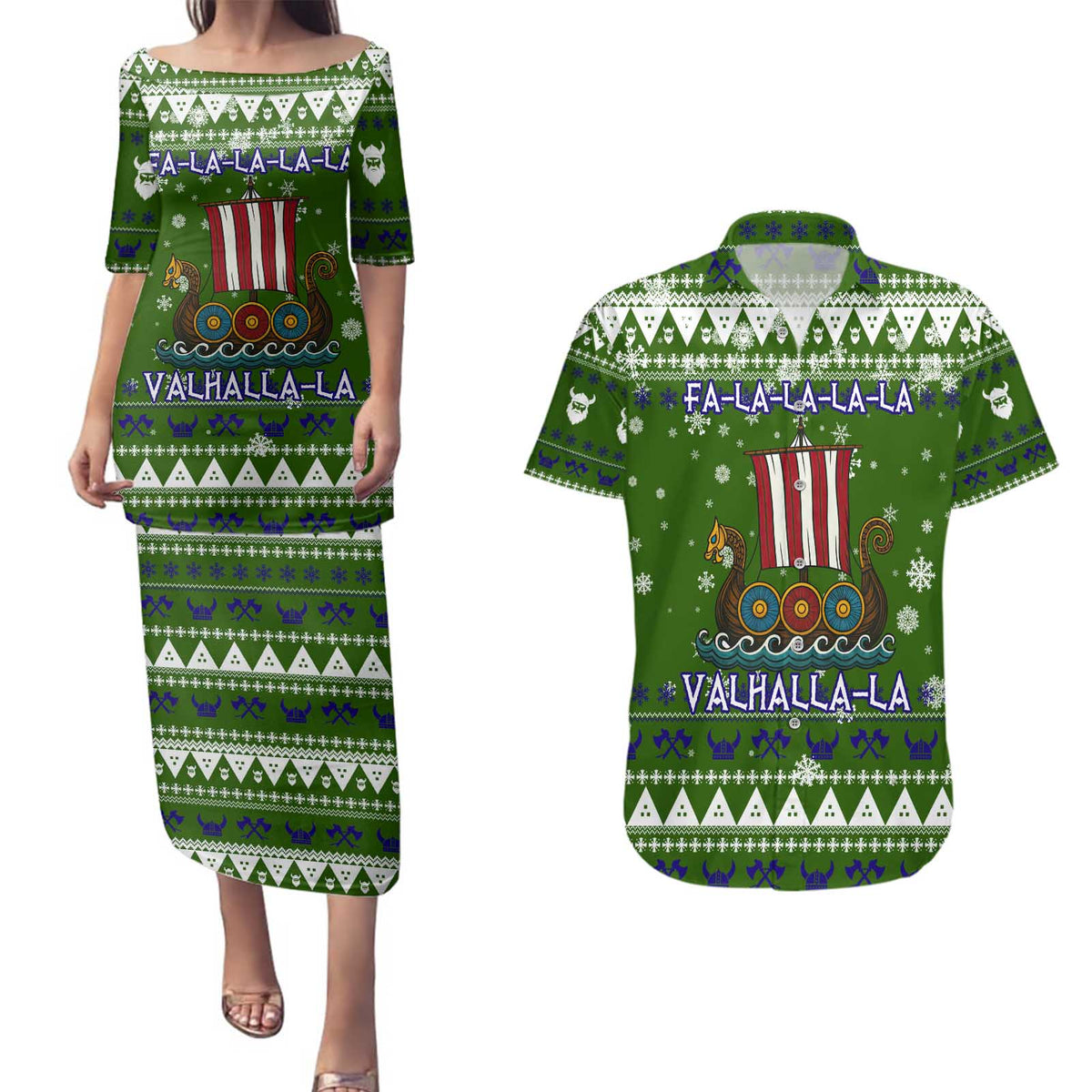 Amazing Viking Christmas Couples Matching Puletasi and Hawaiian Shirt Xmas Holiday Patterns - Wonder Print Shop