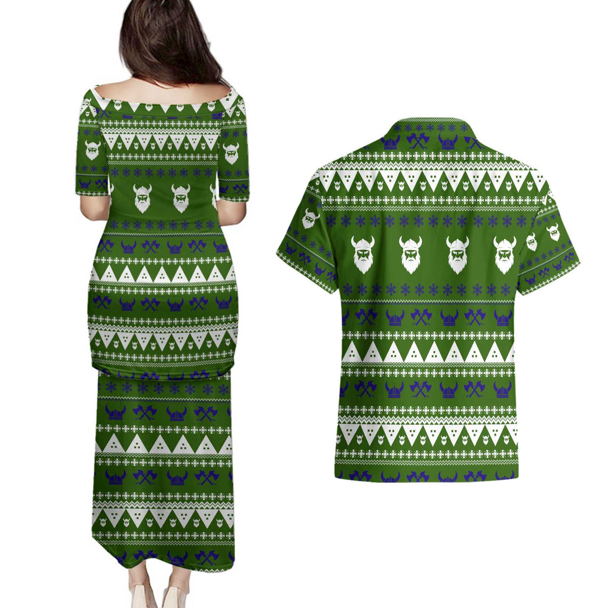 Amazing Viking Christmas Couples Matching Puletasi and Hawaiian Shirt Xmas Holiday Patterns - Wonder Print Shop