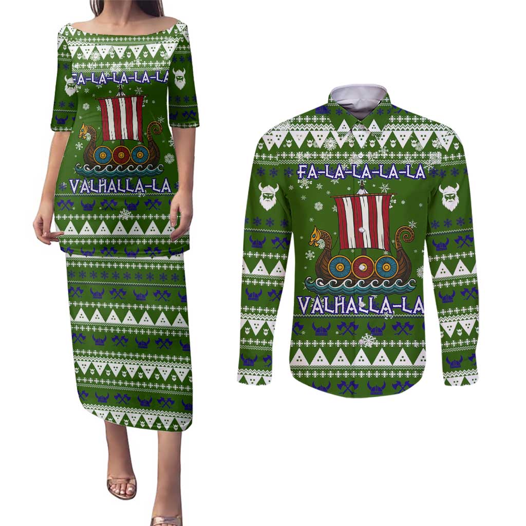 Amazing Viking Christmas Couples Matching Puletasi and Long Sleeve Button Shirt Xmas Holiday Patterns - Wonder Print Shop