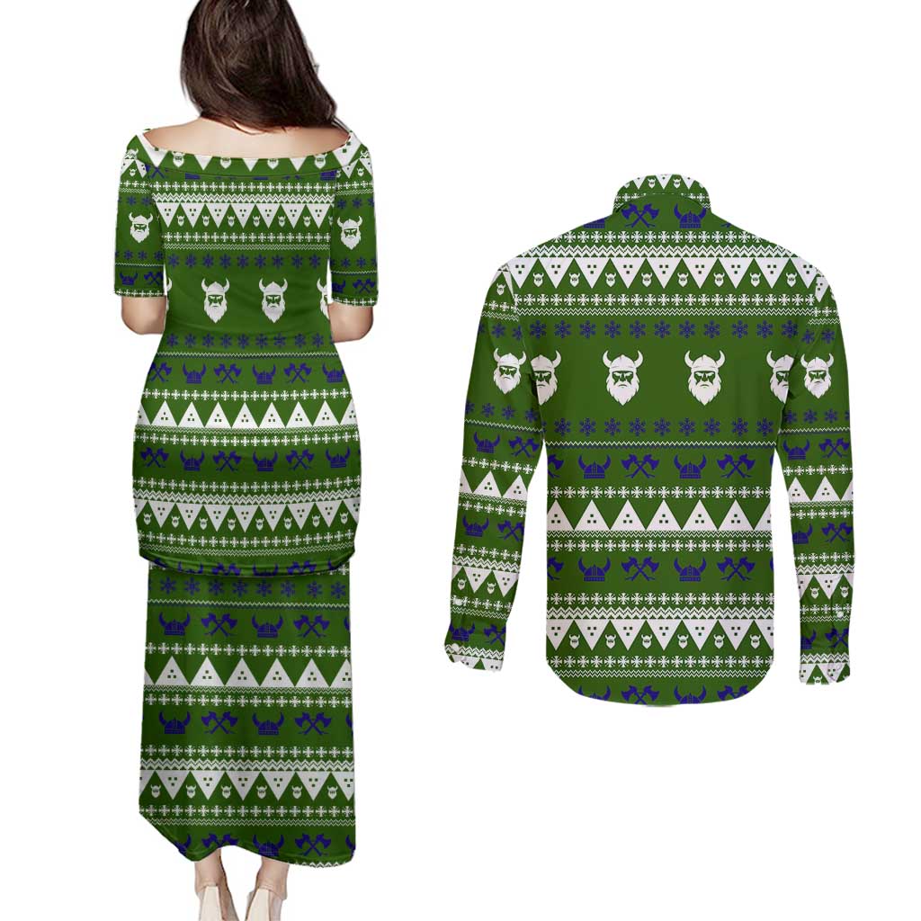 Amazing Viking Christmas Couples Matching Puletasi and Long Sleeve Button Shirt Xmas Holiday Patterns - Wonder Print Shop