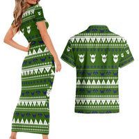 Amazing Viking Christmas Couples Matching Short Sleeve Bodycon Dress and Hawaiian Shirt Xmas Holiday Patterns - Wonder Print Shop