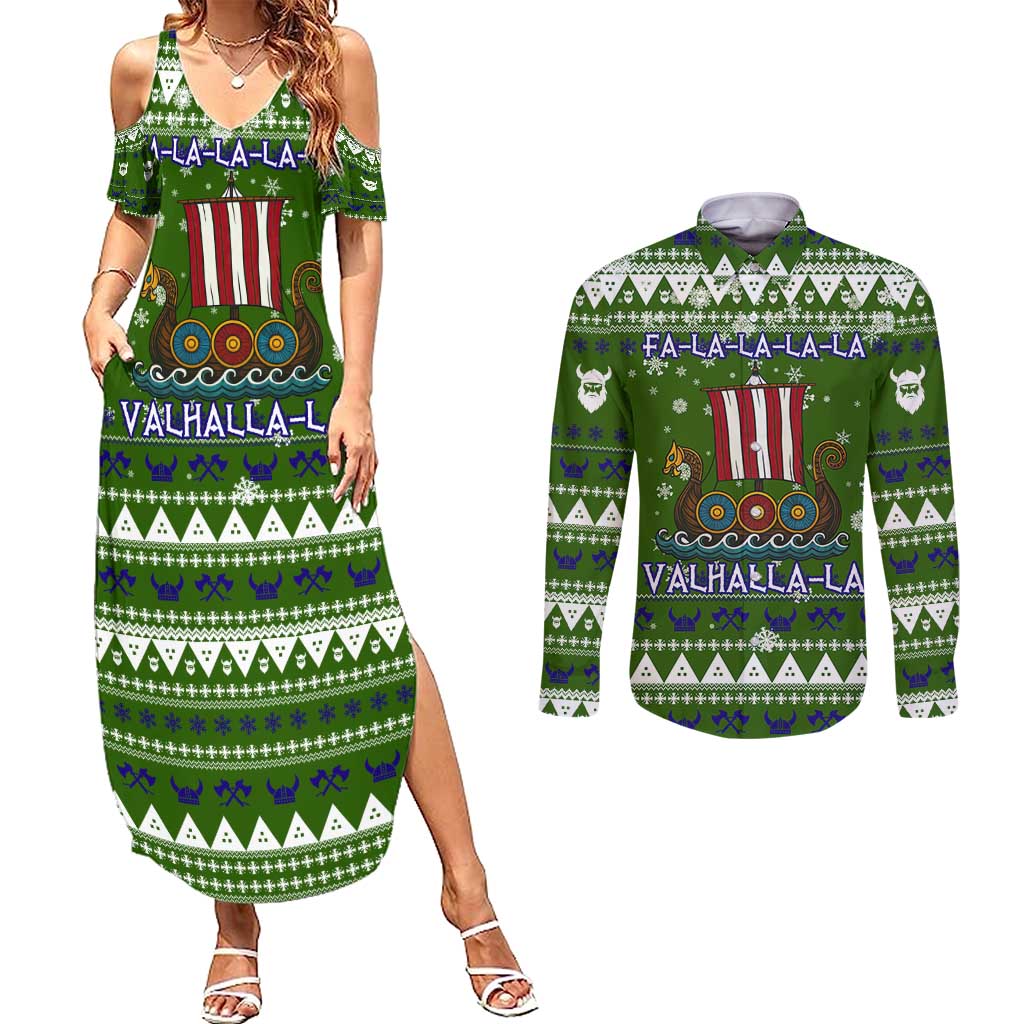 Amazing Viking Christmas Couples Matching Summer Maxi Dress and Long Sleeve Button Shirt Xmas Holiday Patterns - Wonder Print Shop