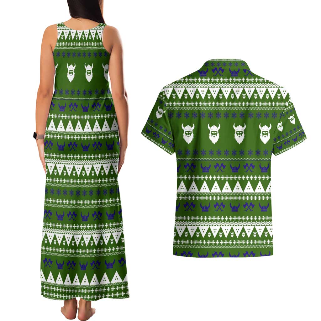 Amazing Viking Christmas Couples Matching Tank Maxi Dress and Hawaiian Shirt Xmas Holiday Patterns - Wonder Print Shop
