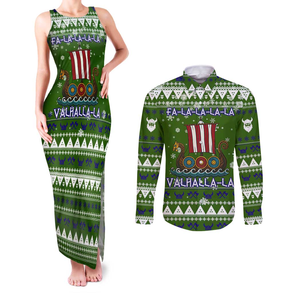 Amazing Viking Christmas Couples Matching Tank Maxi Dress and Long Sleeve Button Shirt Xmas Holiday Patterns - Wonder Print Shop