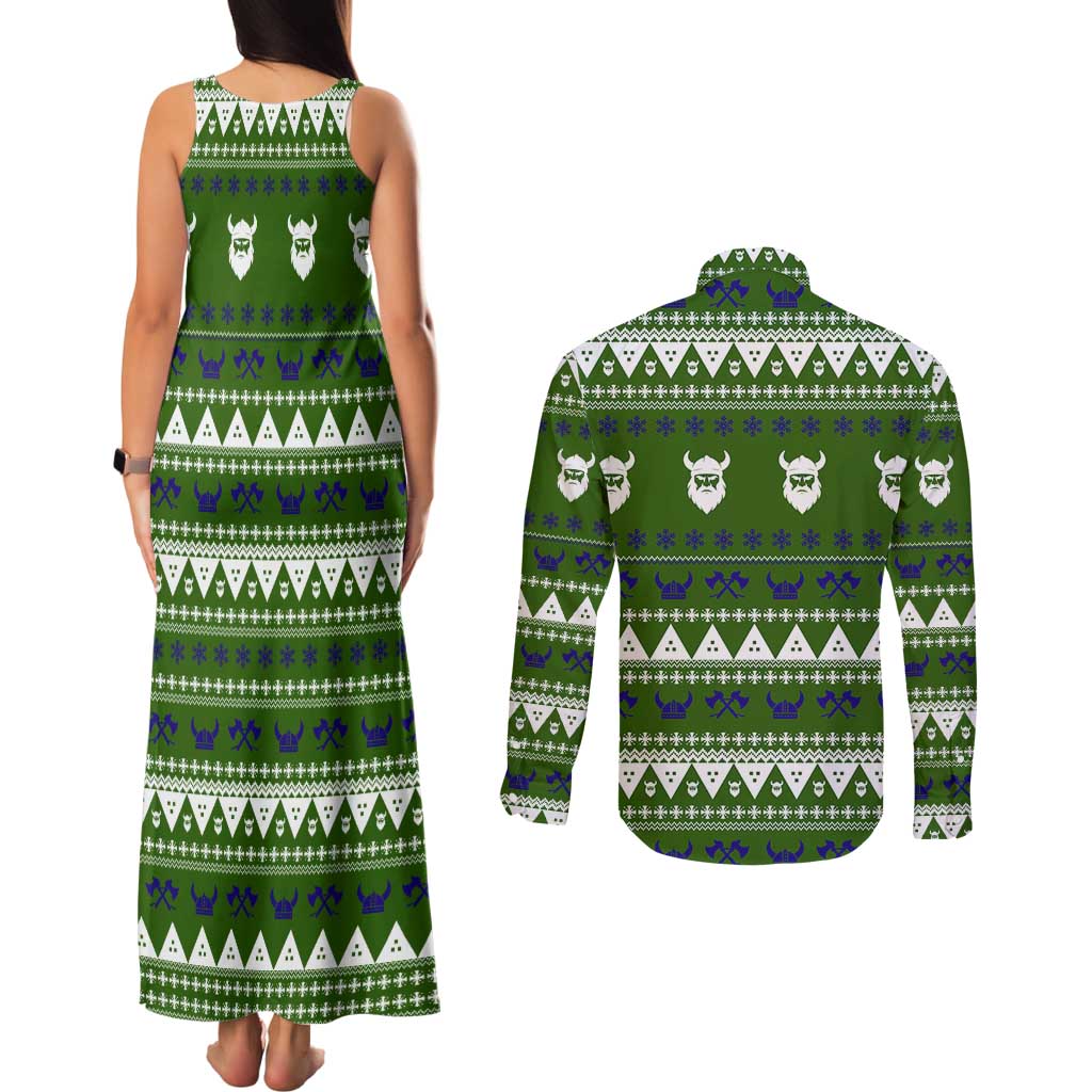 Amazing Viking Christmas Couples Matching Tank Maxi Dress and Long Sleeve Button Shirt Xmas Holiday Patterns - Wonder Print Shop