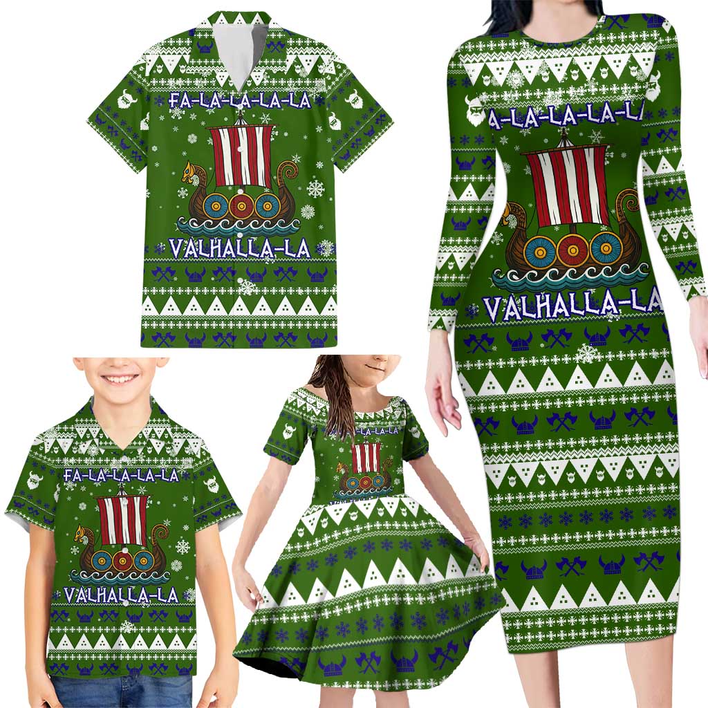 Amazing Viking Christmas Family Matching Long Sleeve Bodycon Dress and Hawaiian Shirt Xmas Holiday Patterns - Wonder Print Shop