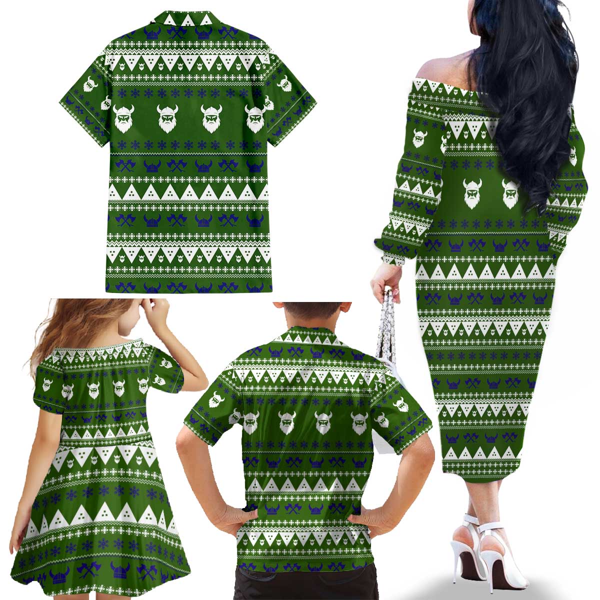Amazing Viking Christmas Family Matching Off The Shoulder Long Sleeve Dress and Hawaiian Shirt Xmas Holiday Patterns - Wonder Print Shop
