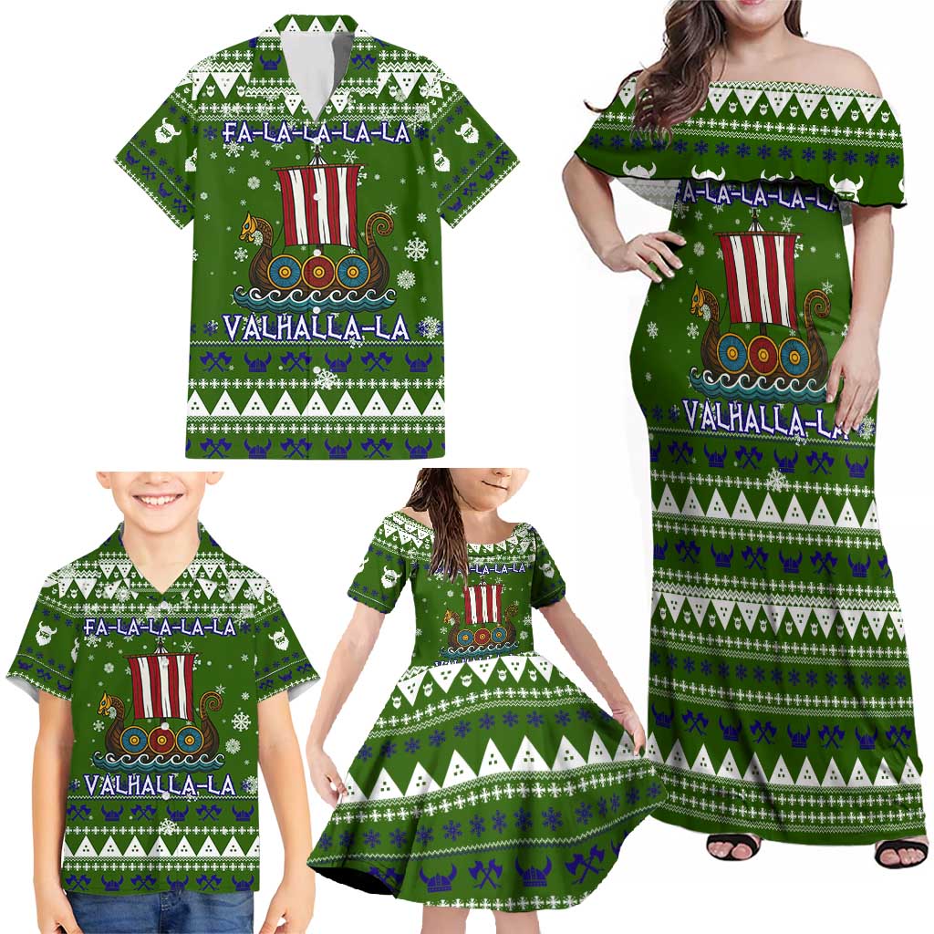 Amazing Viking Christmas Family Matching Off Shoulder Maxi Dress and Hawaiian Shirt Xmas Holiday Patterns - Wonder Print Shop