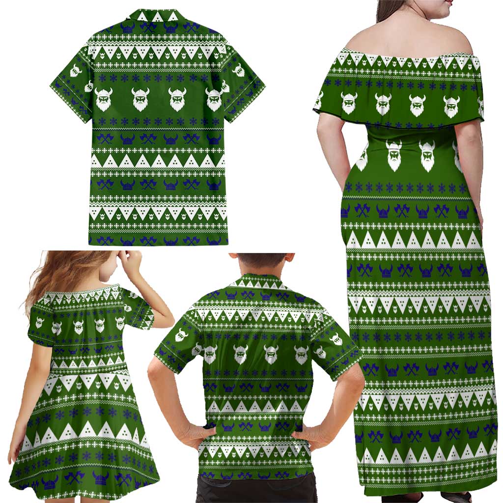 Amazing Viking Christmas Family Matching Off Shoulder Maxi Dress and Hawaiian Shirt Xmas Holiday Patterns - Wonder Print Shop