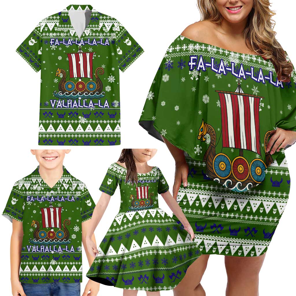 Amazing Viking Christmas Family Matching Off Shoulder Short Dress and Hawaiian Shirt Xmas Holiday Patterns - Wonder Print Shop