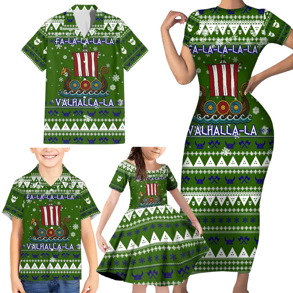 Amazing Viking Christmas Family Matching Short Sleeve Bodycon Dress and Hawaiian Shirt Xmas Holiday Patterns - Wonder Print Shop