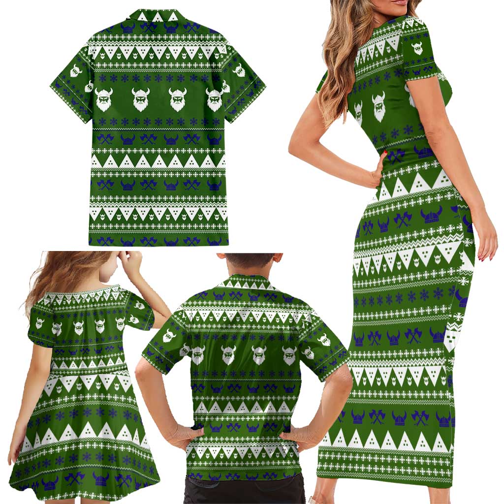 Amazing Viking Christmas Family Matching Short Sleeve Bodycon Dress and Hawaiian Shirt Xmas Holiday Patterns - Wonder Print Shop