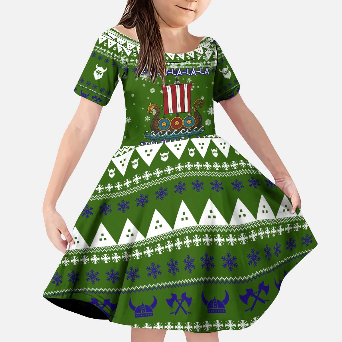 Amazing Viking Christmas Kid Short Sleeve Dress Xmas Holiday Patterns - Wonder Print Shop