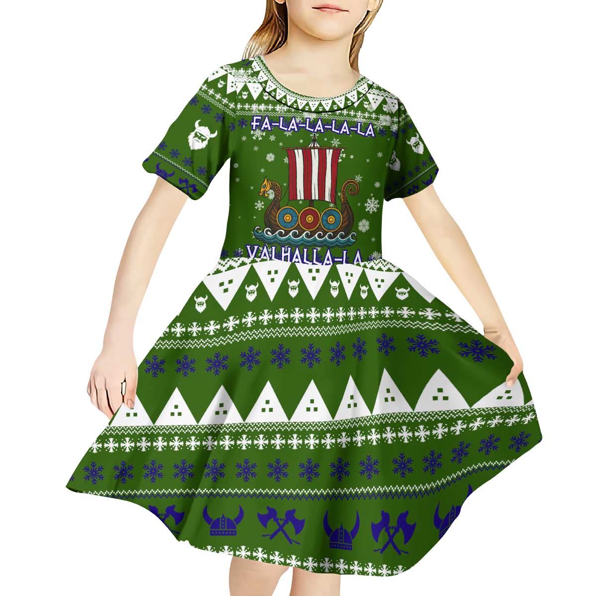 Amazing Viking Christmas Kid Short Sleeve Dress Xmas Holiday Patterns - Wonder Print Shop