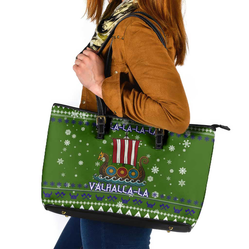 Amazing Viking Christmas Leather Tote Bag Xmas Holiday Patterns - Wonder Print Shop