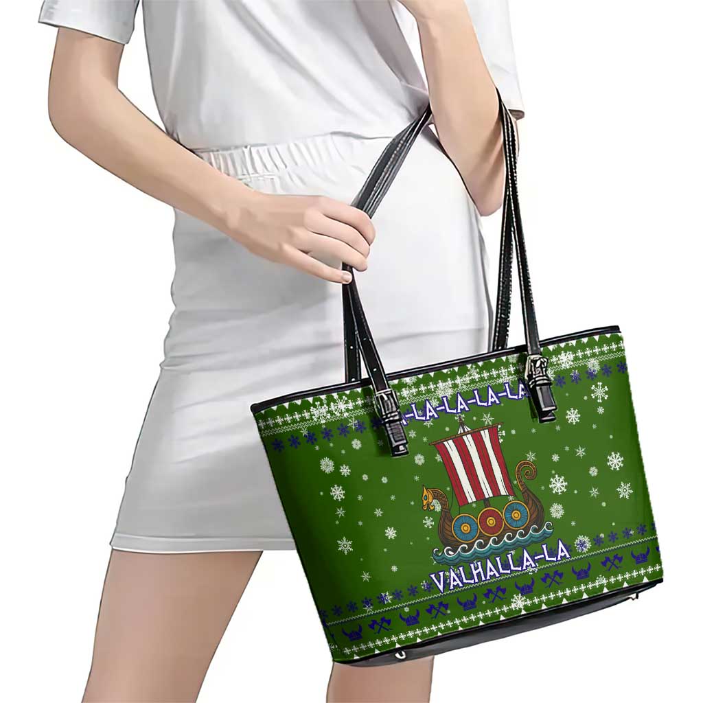 Amazing Viking Christmas Leather Tote Bag Xmas Holiday Patterns - Wonder Print Shop