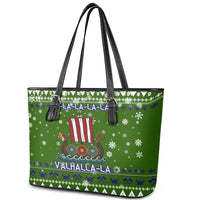 Amazing Viking Christmas Leather Tote Bag Xmas Holiday Patterns - Wonder Print Shop