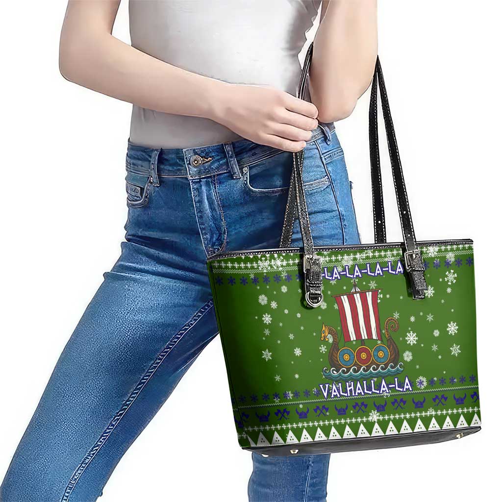 Amazing Viking Christmas Leather Tote Bag Xmas Holiday Patterns - Wonder Print Shop